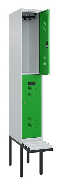 C+P Doppelstock-Spind Evolo PLUS, Bank, 2 Fächer, 2120x300x815mm, 7035/6037, Zylinderschloss, Sitzfläche Kunststoff, 0493407-10 S10119