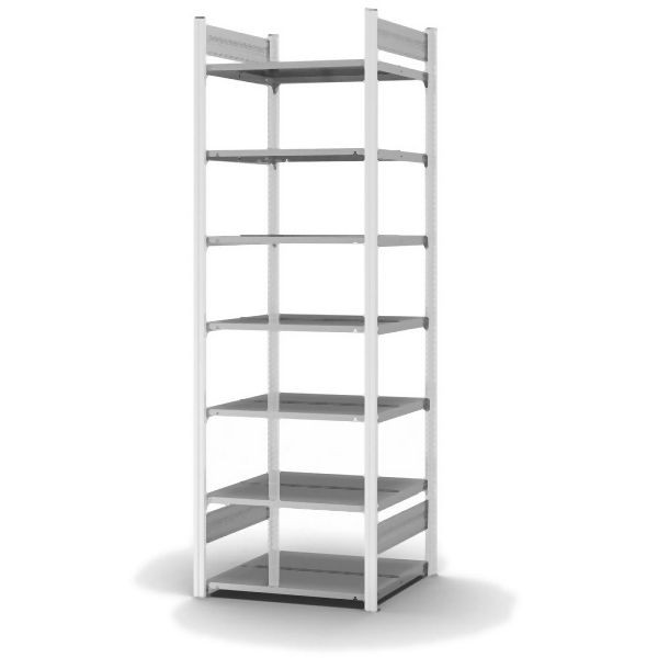 hofe Grundregal, zerlegt, 7 Böden 2350 x 600 x 750 mm, verzinkt Stützprofile - Verkehrsweiß/RAL 9016, HWG23607DA
