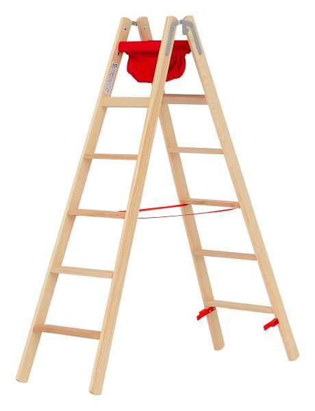 HYMER Holz-Stufenstehleiter, beidseitig begehbar, 2x6 Stufen, Länge 1,80 m, 7149912