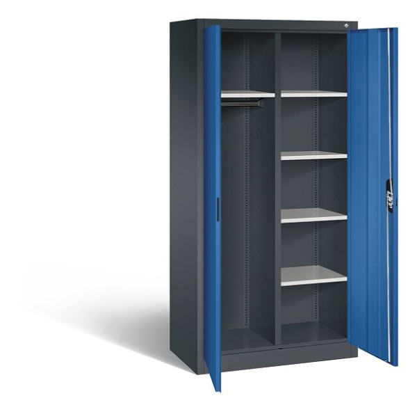 C+P Akten-/Garderobenschrank Acurado, H1950xB930xT500mm, Farbe: Schwarzgrau / Enzianblau, Muldengriff, 5 OH, 9280-30 S10218