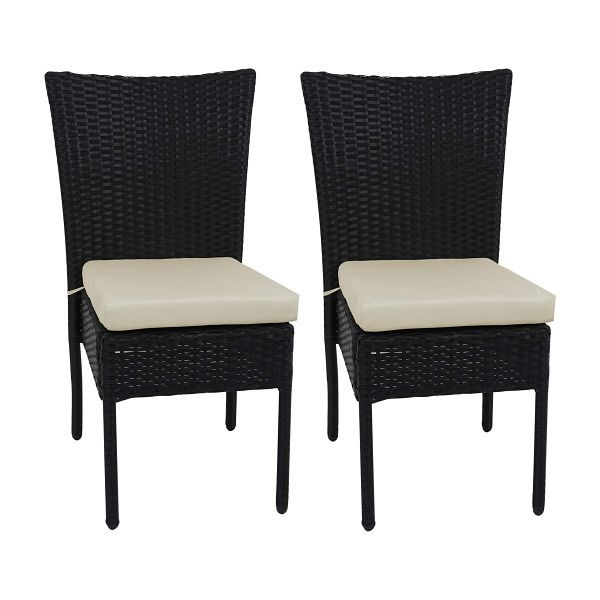 Mendler 2er-Set Poly-Rattan Stuhl HWC-G19, Balkonstuhl Gartenstuhl, stapelbar, schwarz, Kissen creme, 70949