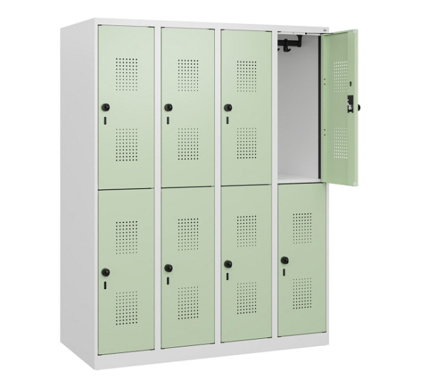 C+P Doppelstöckiger Spind Evolo PLUS, 8 Fächer, 1530x1200x500mm, 9016/6019, Drehriegel, 0493005-40 S10021