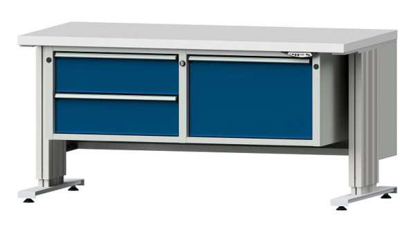 ANKE Werkbänke Arbeitstisch LIFT mit Unterbau breit, Modell 801 VL, 1500 x 800 x 740-1140 mm, RAL 7035/5010, KSP 40 mm, 405.503