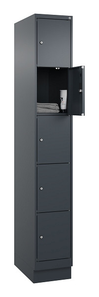 C+P Schließfachschrank Evolo PLUS, mit Sockel, 5 Fächer, 1950x300x500mm, 7016/70, Frontfarbe RAL 7016 Anthrazitgrau, 049020-105 S10016