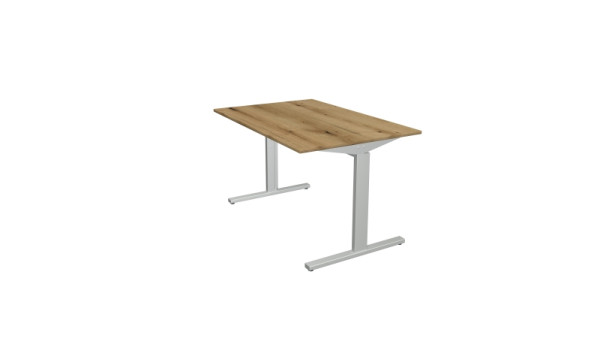 Kerkmann Schreibtisch Form 2 - B 1200 x T 800 x H 700-820 mm mit T-Fuß-Gestell in alusilber, Eiche, 11020455