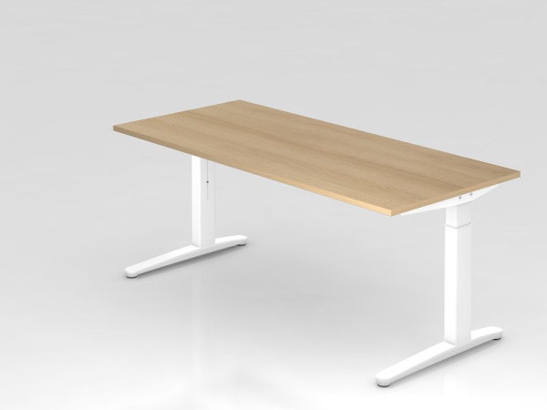 Hammerbacher Schreibtisch C-Fuß 180x80cm Eiche/Weiß, Alu-Kufe Weiß, VXB19/E/WW