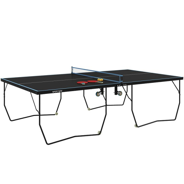SPORTNOW Tischtennisplatte, klappbar, 8 Räder, pulverbeschichteter Stahlrahmen, MDF, 274 x 152,5 x 76 cm, Schwarz, A90-333V00BK