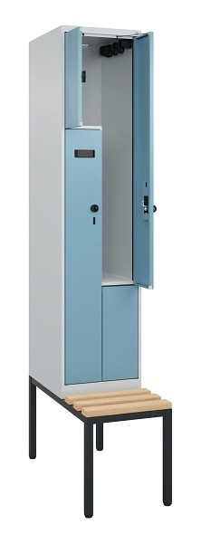 C+P Z-Spind Evolo PLUS, Bank, 2 Fächer, 2120x400x815mm, 7035/0010, Drehriegel, Sitzfläche Buche-Hartholz, Sitzbank, 0490537-122 S10000