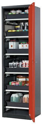asecos Chemikalienschrank Systema-T CS-56R, Korpus anthrazit, Flügeltüren rot, 6 Tablarauszüge, 209070