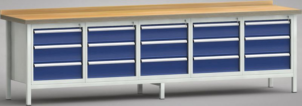 KLW Standard-Werkbank - 3000 x 700 x 840 mm L x T x H, alle Schränke 150EA/2x175EA, WS450N-3000M40-E7020