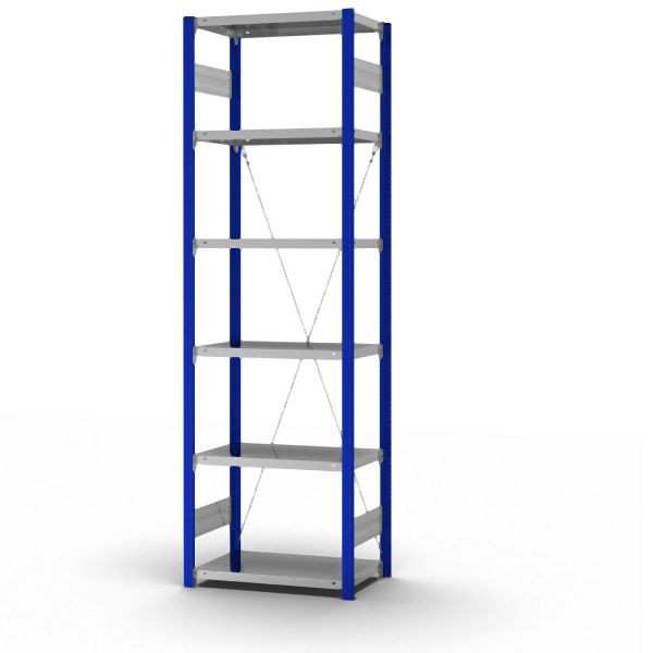 hofe Grundregal, zerlegt, 6 Böden 2500 x 400 x 750 mm, verzinkt Stützprofile - enzianblau/RAL 5010, HEG254007XL