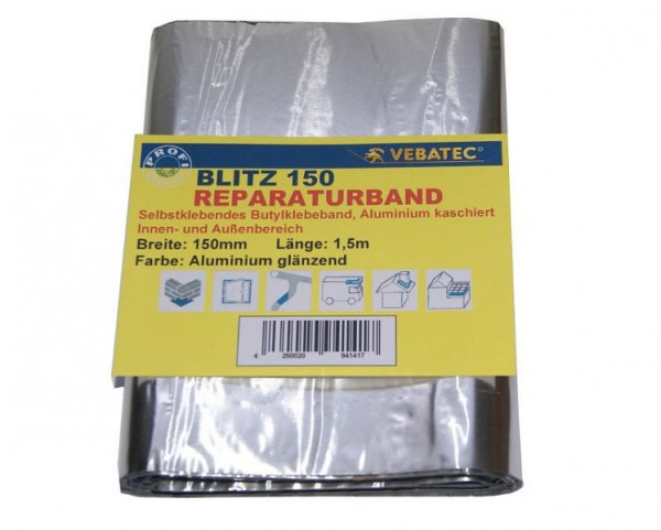 Vebatec Blitz Butyl Reparaturband Aluminium-glänzend 150mm x 1,5m, 109