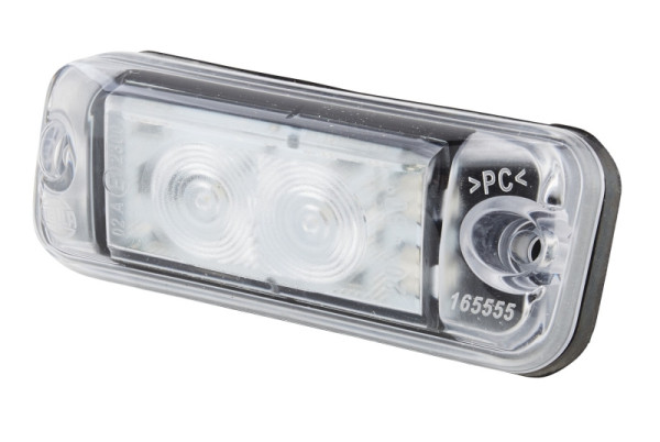HELLA Positionsleuchte, LED, 24V, Einbau/Schraubanschluss, Lichtscheibenfarbe: glasklar, LED-Lichtfarbe: weiß, vorne, Spritzwasserschutz, 2PF 009 514-011