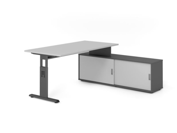 Hammerbacher Aufsatz-Schreibtisch OSE16, 160x80cm, Platte: Grau, 25mm dick, T-Fuß Gestell Graphit, Graphit / Grau, VOSE16SB/5/G/G/5