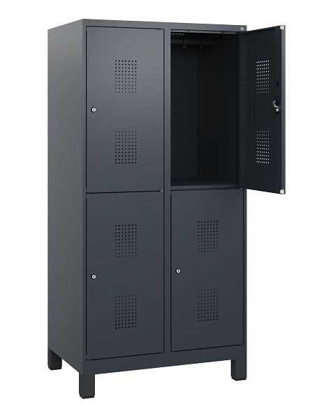 C+P Doppelstöckiger Spind Evolo PLUS, Füße, 4 Fächer, 1630x800x500mm, 7016/7016, Zylinderschloss, 0493105-22 S10043