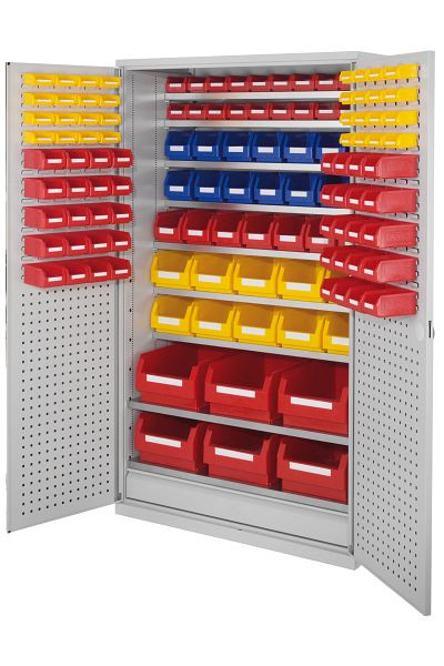 Kappes Großraum Schrank Modell 23 RAL 7035, 1950 x 1130 x 590 mm, Türinnenseite: RasterPlan Schlitz-/Lochplatten, 1 Schubladen unten, 1780.10.4013