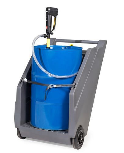 DENIOS Mobiles Pumpensystem für Chemikalien, PE-Fasswagen und Akku-Fasspumpe aus PP, 271346