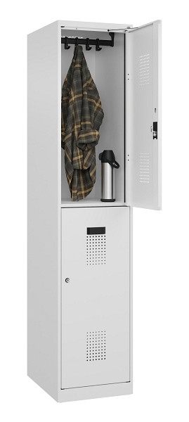 C+P Doppelstöckiger Spind Evolo PLUS, 2 Fächer, 1850x400x500mm, 9016/9016, Zylinderschloss, 049300-12 S10047
