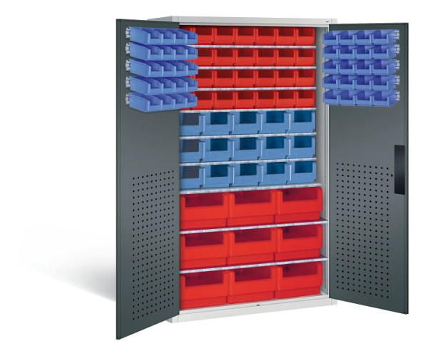 C+P Magazinschrank Serie 13, H1950xB1100xT535mm, Farbe: Lichtgrau / Anthrazitgrau, Muldengriff, 130276-65 S10082