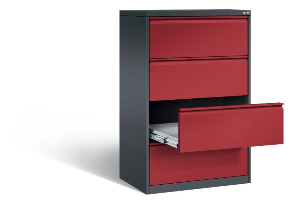 C+P Karteischrank Acurado, H1357xB787xT590mm, Farbe: Schwarzgrau / Rubinrot, Griffleiste, 12934-322 S10053