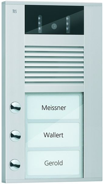 TCS Video-Außenstation mit 130-Grad-Kamera Serie AVD mit 3 Klingeltasten (rechtsbündig), AP silber, AVD14033-0010