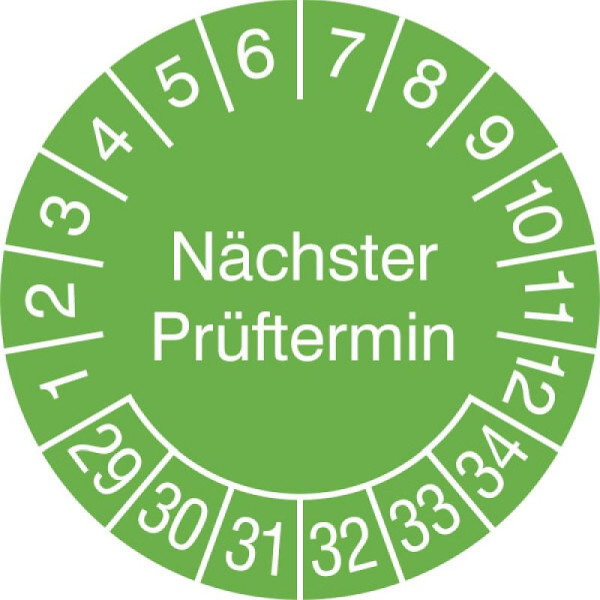 Stein HGS Prüfplaketten mit Jahresfarbe (6 Jahre), Ø 20 mm, grün, 2029-2034, 31.3711-29