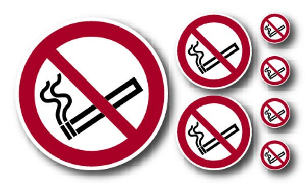 Schilder Klar Rauchen verboten, 3 Größen im Set DIN EN ISO 7010-P002, 200x120 mm Folie selbstklebend, 3221/69
