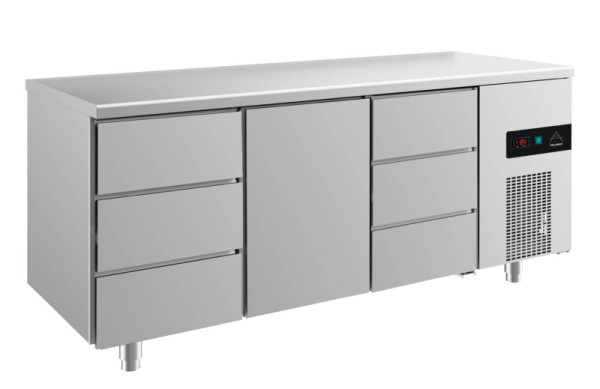 A&S Polarny Kühltisch -2 bis +8°C mit 1x Tür mittig und 2x drei Schubladen, 1865 x 700 x 850 mm, KT3DTD