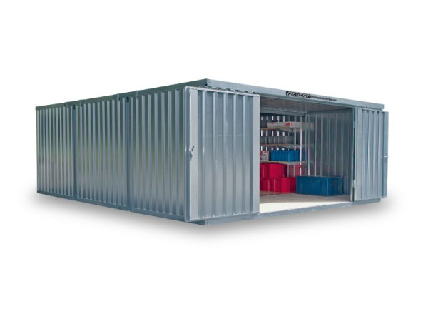 FLADAFI Materialcontainer-Kombination MC 1560, verzinkt, vormontiert, Holzfußboden, Doppelflügeltür (symmetrisch) auf der 5 m Seite, F15600301-F911-F1561