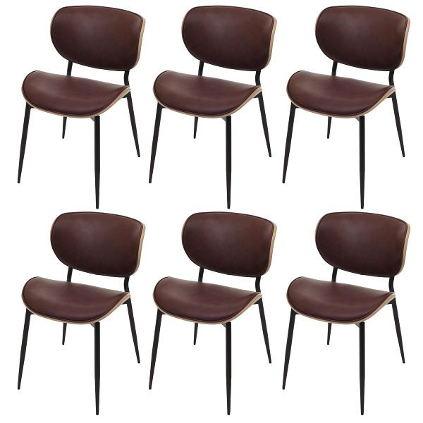 Mendler 6er-Set Esszimmerstuhl HWC-O45, Stuhl, Bugholz Kunstleder 280g/m², natur, vintage braun, 3x118240