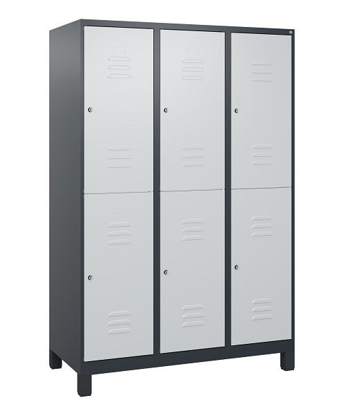 C+P Doppelstöckiger Spind Classic PLUS, Füße, 3 Abteile, 1800x1200x500mm, 7016/7035, Zylinderschlösser, 0803107-32 S10028
