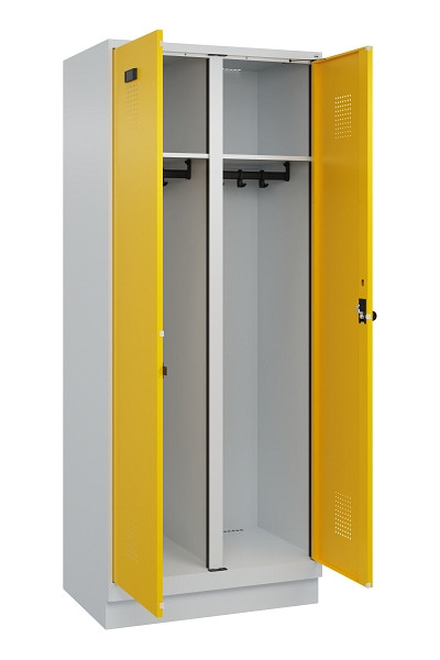 C+P Schwarz-Weiß-Spind Evolo PLUS, mit Sockel, 2 Abteile, 1950x800x500mm, 7035/1, RAL 1023 Verkehrsgelb, Drehriegel, 049022-22 S10001