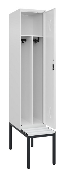 C+P Spind Evolo PLUS, 1 Abteile, 2120x400x815mm, 9016/9016, Haken 4, Zylinderschloss, Sitzfläche Kunststoff, Sitzbank, Trennwand, 0490507-12F S10100