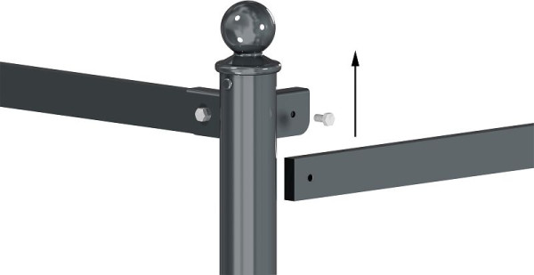 Schake Rabattengeländer mit Querholm aus Flachstahl, Standpfosten, Endpfosten, 40673B
