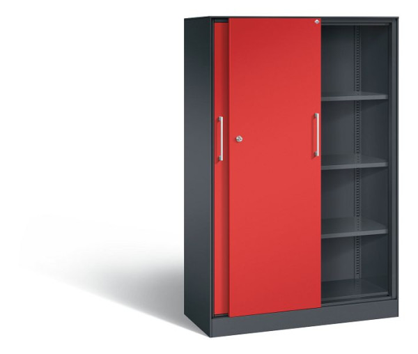 C+P Schiebetürenschrank Asisto, H1635xB1000xT435mm, Farbe: Schwarzgrau / feuerrot, Bügelgriff, 4 OH, 142012-000 S10045