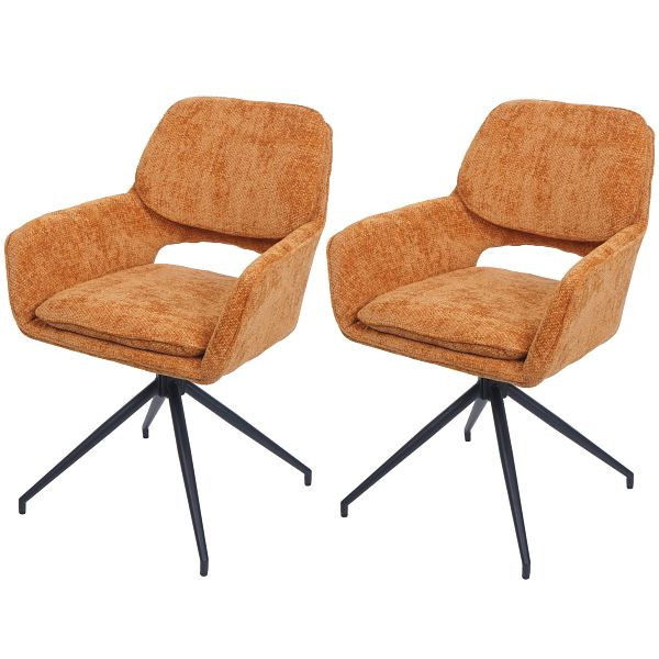 Mendler 2er-Set Esszimmerstuhl HWC-N74, Küchenstuhl, drehbar Auto-Return, Stoff Chenille (490g/m²) Öko-Tex, ocker-gelb, 108648