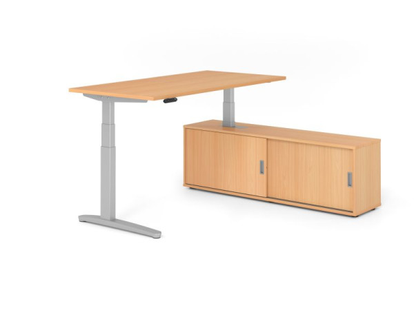 Hammerbacher Schreibtisch XBHM16, 160x80cm, Platte: Buche, 25mm dick, C-Fuß Gestell Silber, Höhe: 65 - 129 cm, Buche / Buche, VXBHM16SB/6/S/6/6