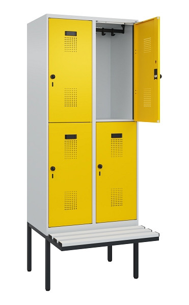 C+P Doppelstock-Spind Evolo PLUS, Bank, 4 Fächer, 2120x800x815mm, 7035/1023, Drehriegel, Sitzfläche Kunststoff, 0493407-22 S10082