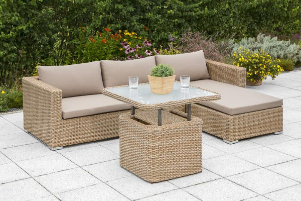 Merxx Veneto Set, 1 Veneto Eckbank, mit ausziehbarer Ablage, Staufläche, inkl. Sitz- und Rückenkissen, 1 Duplex Tisch, 72 x 72 x 45/62 cm, natur, 50462-256