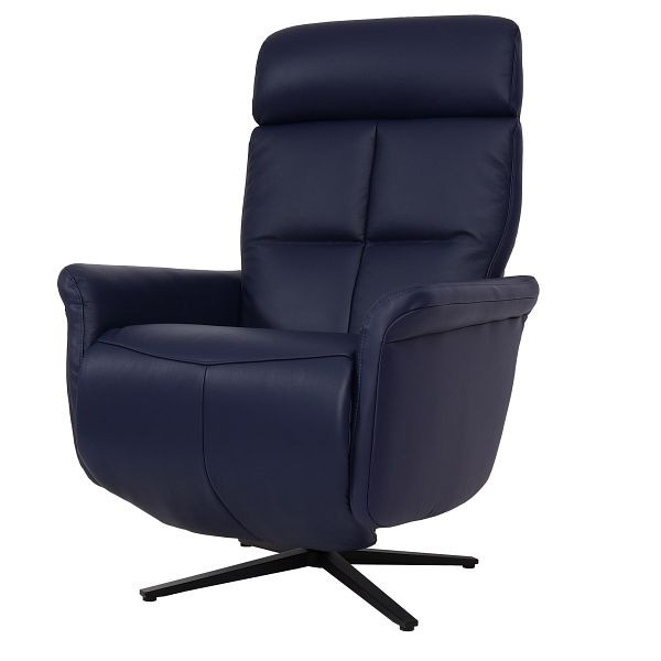 Mendler Relaxsessel HWC-L10, Design Fernsehsessel TV-Sessel Liegesessel, Liegefunktion drehbar, Voll-Leder, blau, 98383