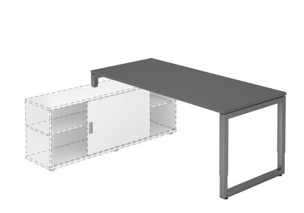 Hammerbacher Anbauschreibtisch O-Fuß eckig 180x80cm Graphit/Graphit, 25 mm dick, 2 mm ABS-Kante, Rechteckform mit schwebender Tischplatte, VRSE19/G/G