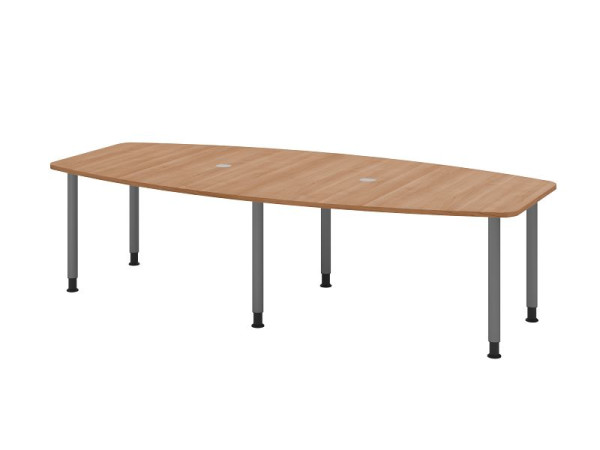 Hammerbacher Konferenztisch KT28C, 280 x 130 cm, Platte: Nussbaum, 25mm dick, Sechs-Fuß-Gestell graphit, Rundrohr 6 cm, Arbeitshöhe 72-74 cm, VKT28C/N/G