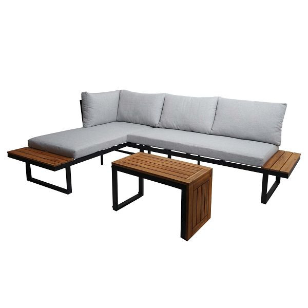 Mendler Garten Garnitur HWC-L27, Garnitur Sitzgruppe Lounge-Set Sofa, Spun Poly Alu Akazie Holz MVG, hellgrau, 99086
