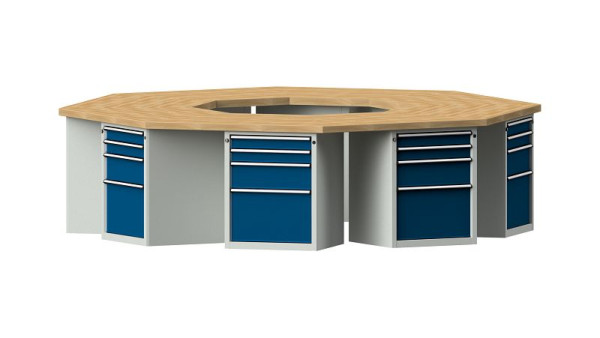 ANKE Werkbänke Gruppenwerkbank, Modell 807 VG, 3266 x 3018 x 850 mm, RAL 7035/5010, BMP 50 mm, 440.721