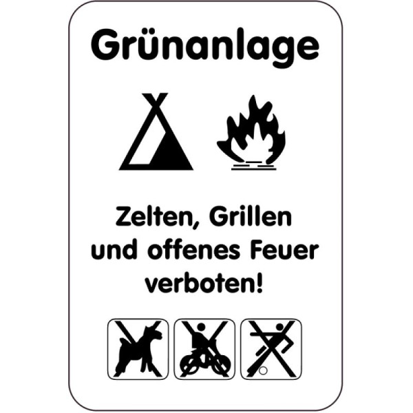 Stein HGS Sonderschild, Grünanlage, Zelten, Grillen und offenes Feuer verboten!, 400 x 600 mm, 15028