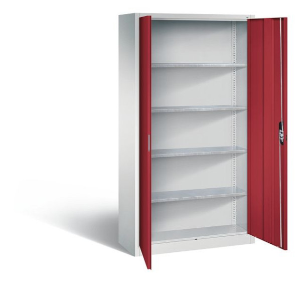 C+P Magazinschrank Serie 13, H1980xB1000xT420mm, Farbe: Lichtgrau / Rubinrot, Muldengriff, 133144-20 S10128