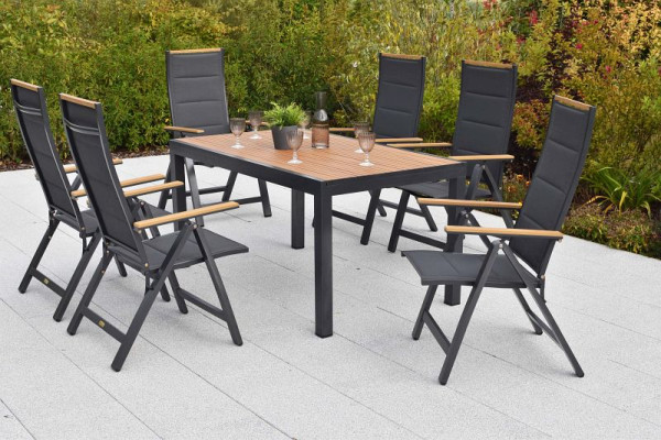 Merxx Verona Set 7-teilig, 6 Verona Klappsessel, 1 Tisch 150 x 90 cm, Tischplatte aus Kunststoff in Holzoptik, 51146-309