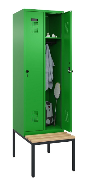 C+P Spind Evolo PLUS, 2 Abteil, 2120x600x815mm, 6037/6037, Drehriegel, Sitzfläche Buche-Hartholz, Sitzbank, 0490507-20 S10026