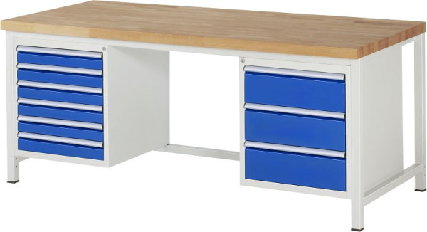 RAU Werkbank Serie 8000 - Gestell-Bauweise (Schweißgestell), 2 Unterbau-Container (6x Schublade, 3x Schublade), 2000x840x900 mm, 03-8183A1-209B4S.11