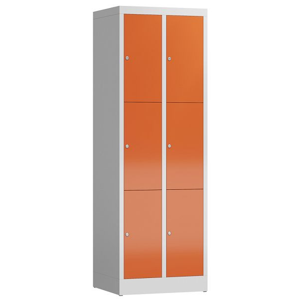 Lüllmann ClassiX Schließfachschrank, 2 Abteile à 3 Fächer, 1800 x 590 x 500 mm, lichtgrau/feuerrot, X-520324